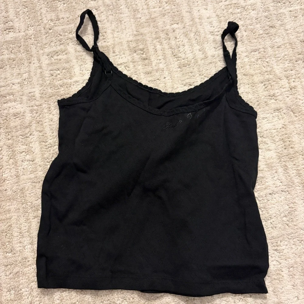 PINK Victoria's Secret Cotton Heart Pointelle Crop Top Black Pajama Set BNWT - Picture 8 of 12